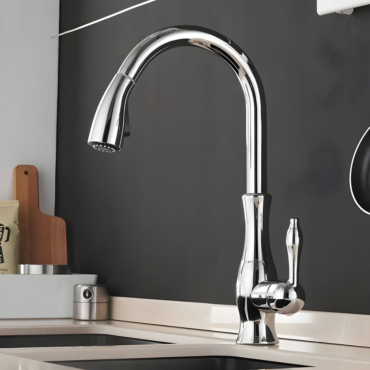 Kitchen Faucet with Pull-Down Spray Head and 360° Rotating Spout