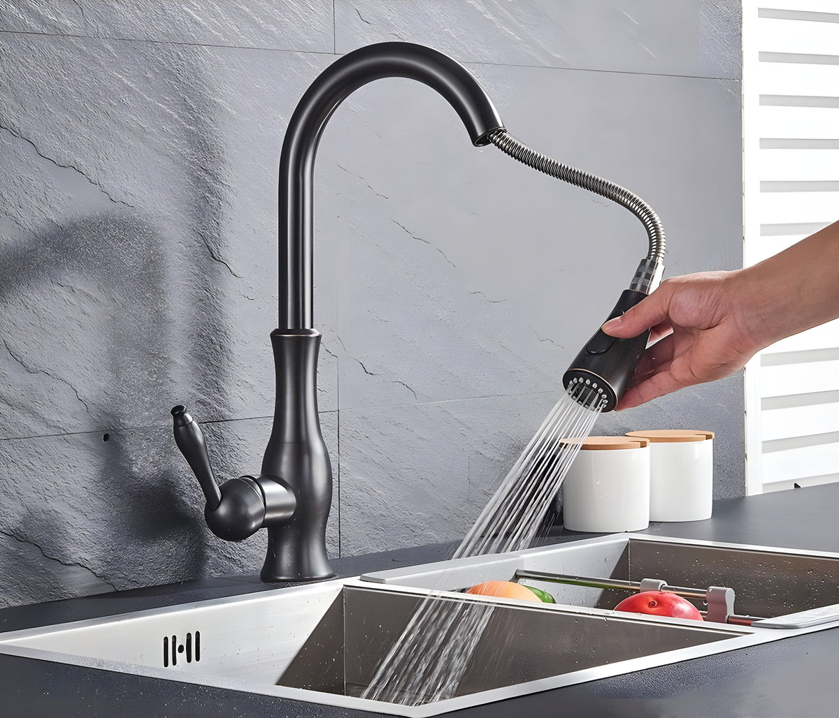 Kitchen Faucet with Pull-Down Spray Head and 360° Rotating Spout