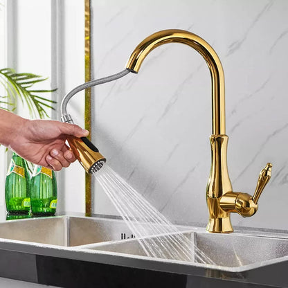Kitchen Faucet with Pull-Down Sprayer Head and 360° Swivel Spout