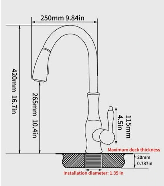 Kitchen Faucet with Pull-Down Sprayer Head and 360° Swivel Spout