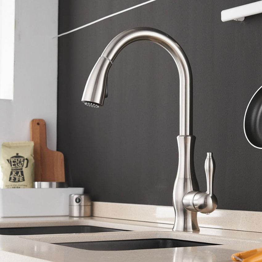 Kitchen Faucet with Pull-Down Sprayer Head and 360° Swivel Spout