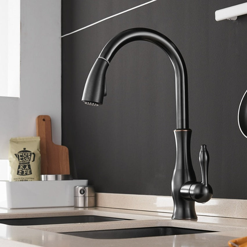 Kitchen Faucet with Pull-Down Sprayer Head and 360° Swivel Spout