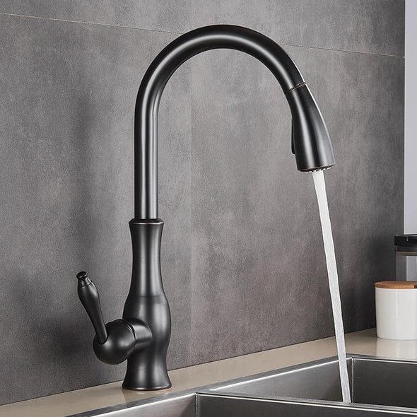 Kitchen Faucet with Pull-Down Sprayer Head and 360° Swivel Spout