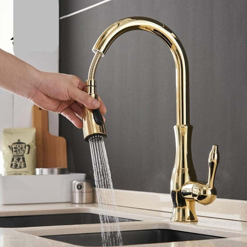 Kitchen Faucet with Pull-Down Sprayer Head and 360° Swivel Spout