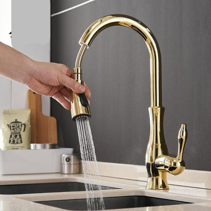 Kitchen Faucet with Pull-Down Sprayer Head and 360° Swivel Spout