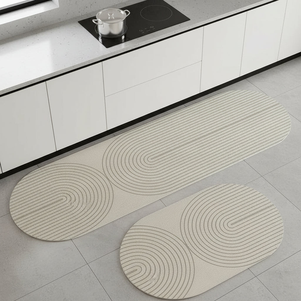 Kitchen Floor Mat Set with Anti-Slip Backing and Geometric Pattern