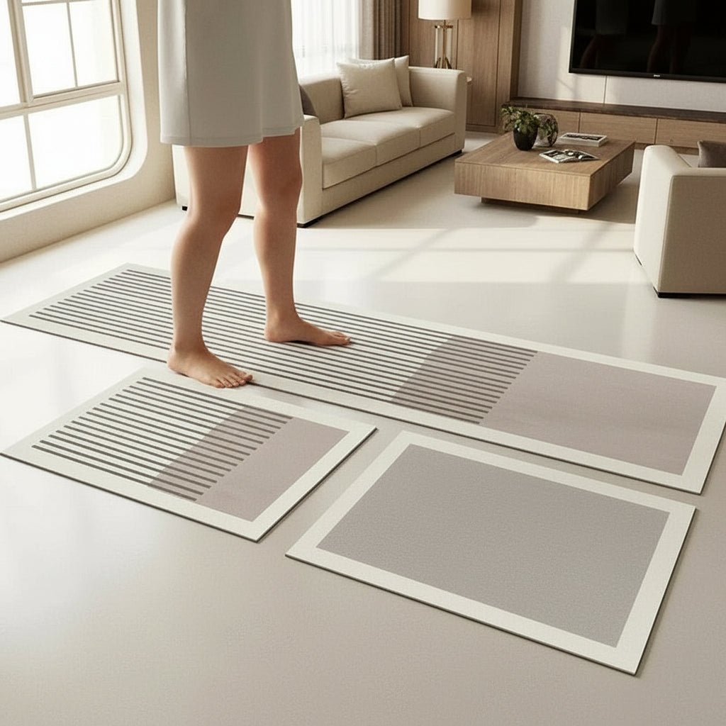 Kitchen Floor Mat Set with Anti-Slip Backing and Geometric Pattern