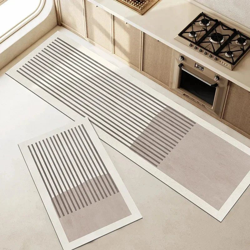 Kitchen Floor Mat Set with Anti-Slip Backing and Geometric Pattern