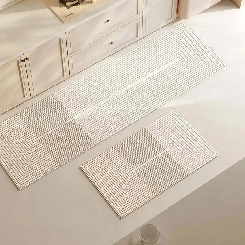 Kitchen Floor Mat Set with Anti-Slip Backing and Geometric Pattern