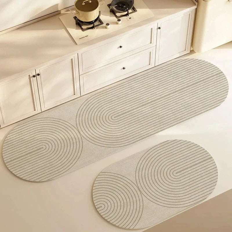 Kitchen Floor Mat Set with Anti-Slip Backing and Geometric Pattern
