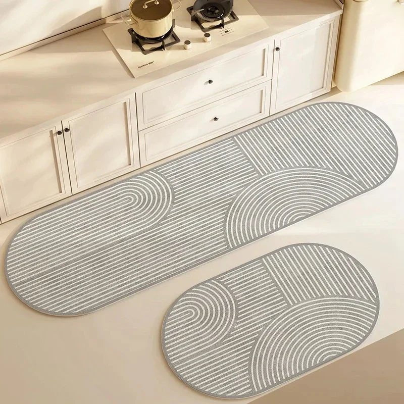 Kitchen Floor Mat Set with Anti-Slip Backing and Geometric Pattern