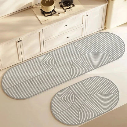 Kitchen Floor Mat Set with Anti-Slip Backing and Geometric Pattern