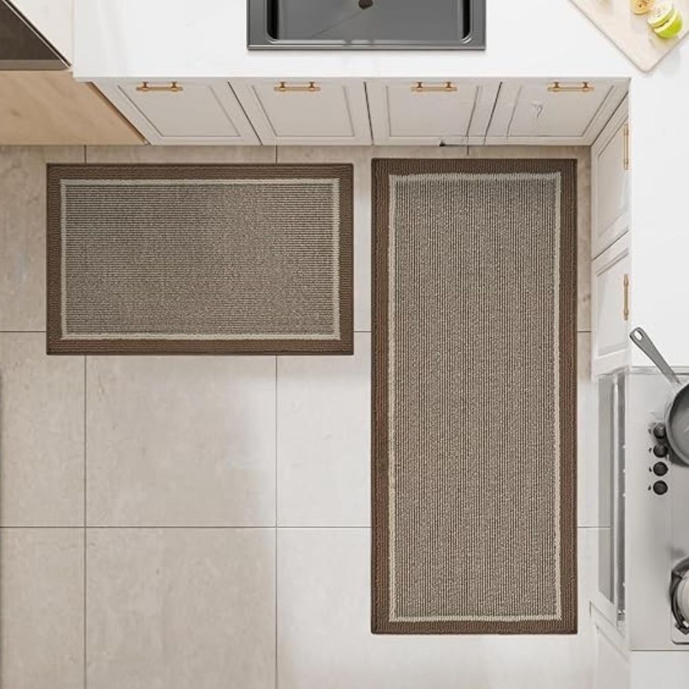 Kitchen Runner Rug and Mat Set with Anti-Slip Backing and Border Design
