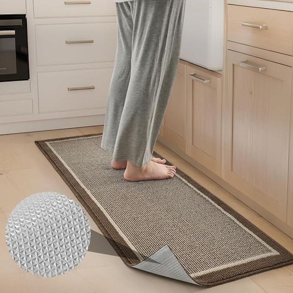 Kitchen Runner Rug and Mat Set with Anti-Slip Backing and Border Design
