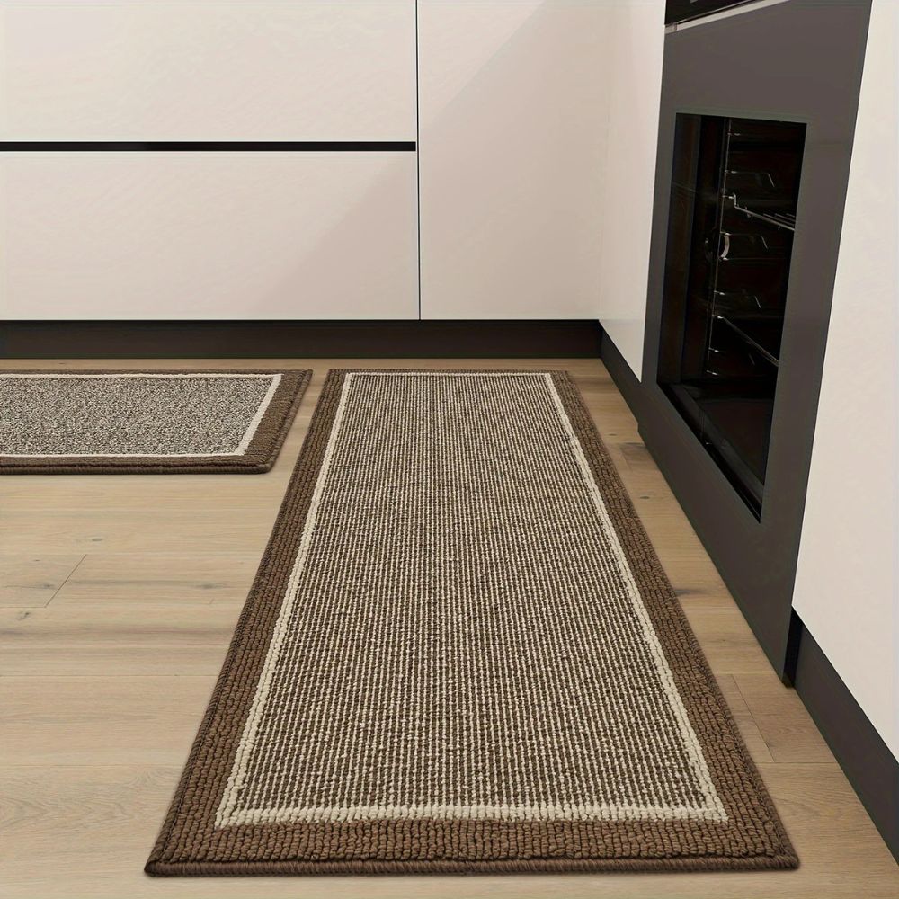 Kitchen Runner Rug and Mat Set with Anti-Slip Backing and Border Design