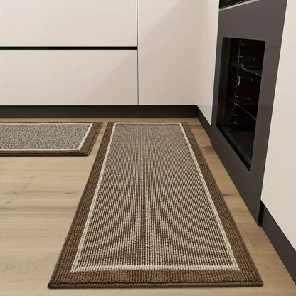 Kitchen Runner Rug and Mat Set with Anti-Slip Backing and Border Design