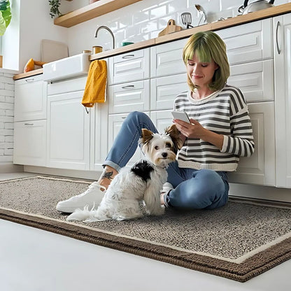 Kitchen Runner Rug and Mat Set with Anti-Slip Backing and Border Design
