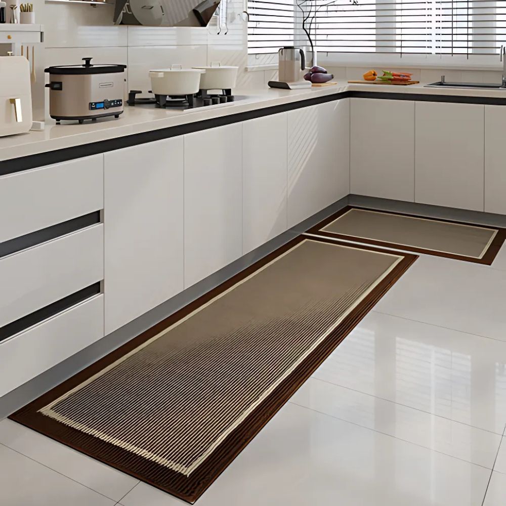 Kitchen Runner Rug and Mat Set with Anti-Slip Backing and Border Design