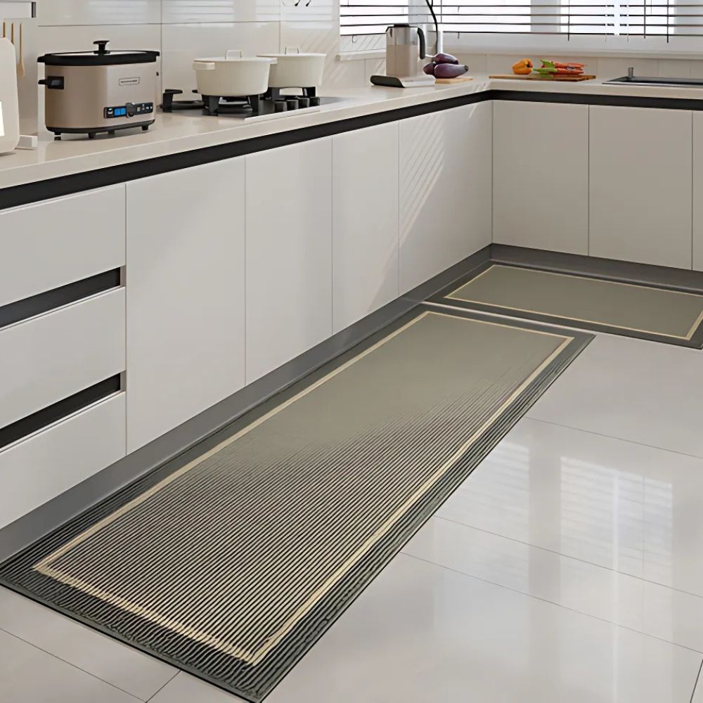 Kitchen Runner Rug and Mat Set with Anti-Slip Backing and Border Design