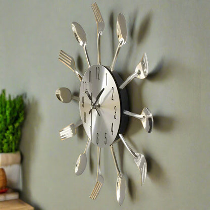 Kitchen Wall Clock with Cutlery Design and Quartz Movement