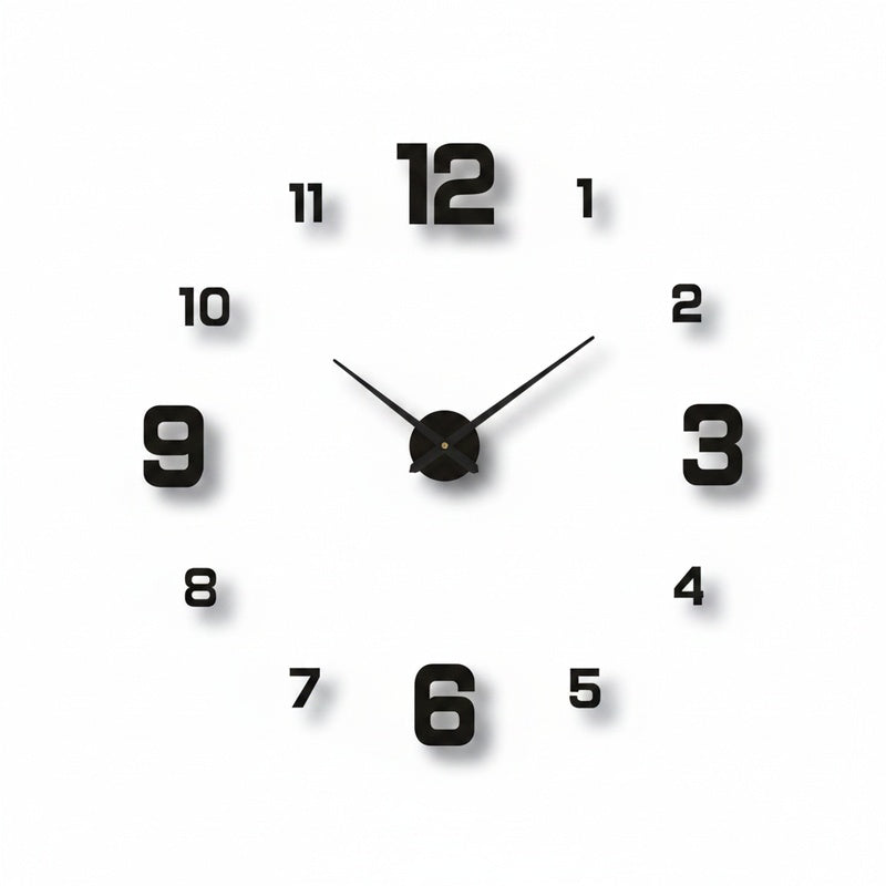 Large DIY Wall Clock with 3D Self-Adhesive Numbers, Frameless Oversized Design