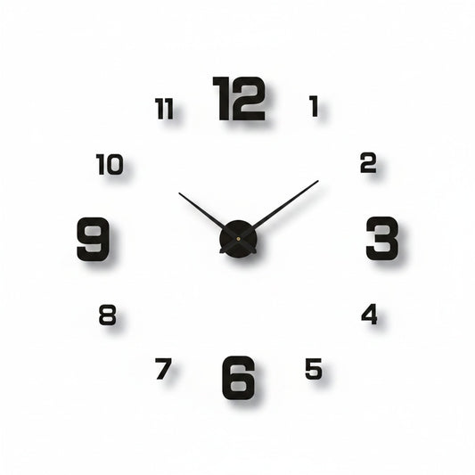 Large DIY Wall Clock with 3D Self-Adhesive Numbers, Frameless Oversized Design