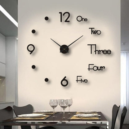 Large DIY Wall Clock with 3D Self-Adhesive Numbers, Frameless Oversized Design