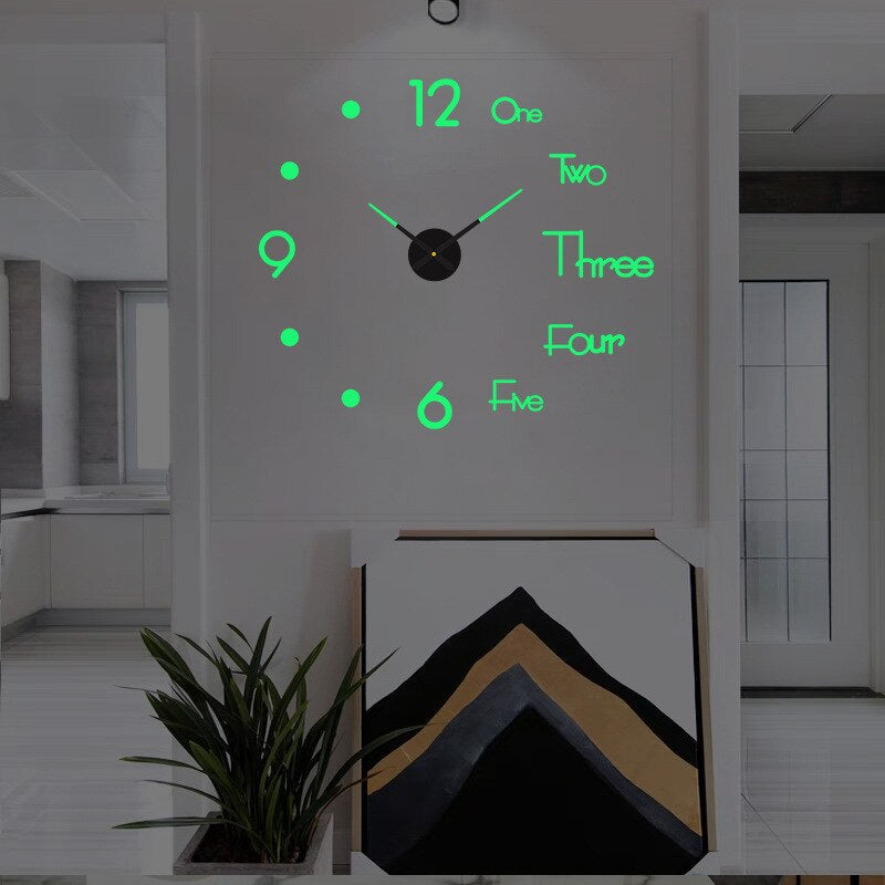Large DIY Wall Clock with 3D Self-Adhesive Numbers, Frameless Oversized Design