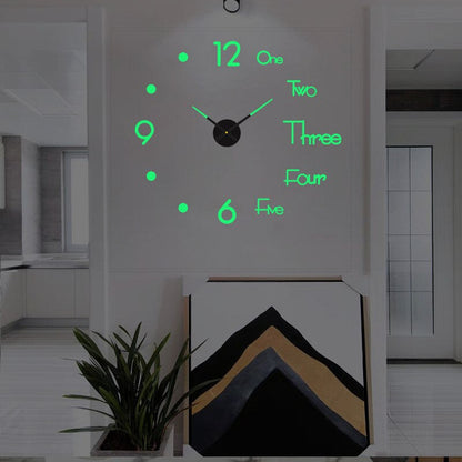 Large DIY Wall Clock with 3D Self-Adhesive Numbers, Frameless Oversized Design