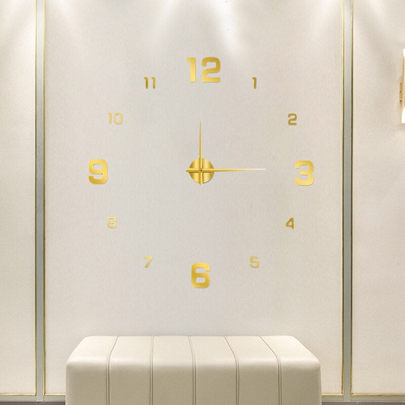 Large DIY Wall Clock with 3D Self-Adhesive Numbers, Frameless Oversized Design
