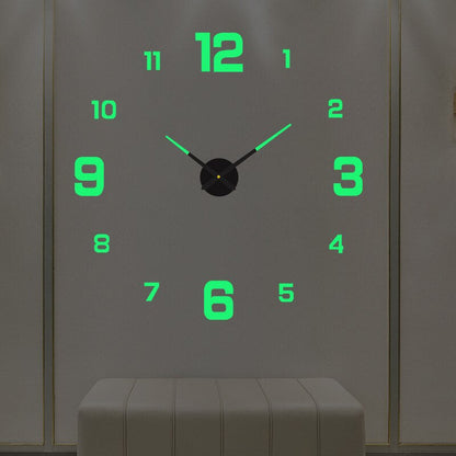 Large DIY Wall Clock with 3D Self-Adhesive Numbers, Frameless Oversized Design