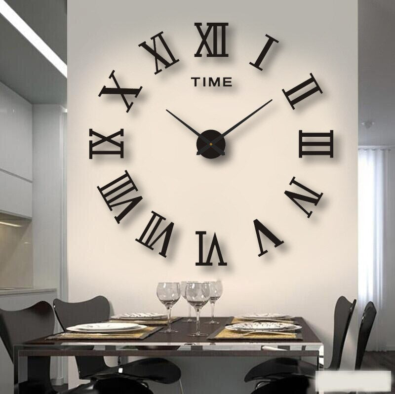 Large DIY Wall Clock with 3D Self-Adhesive Numbers, Frameless Oversized Design