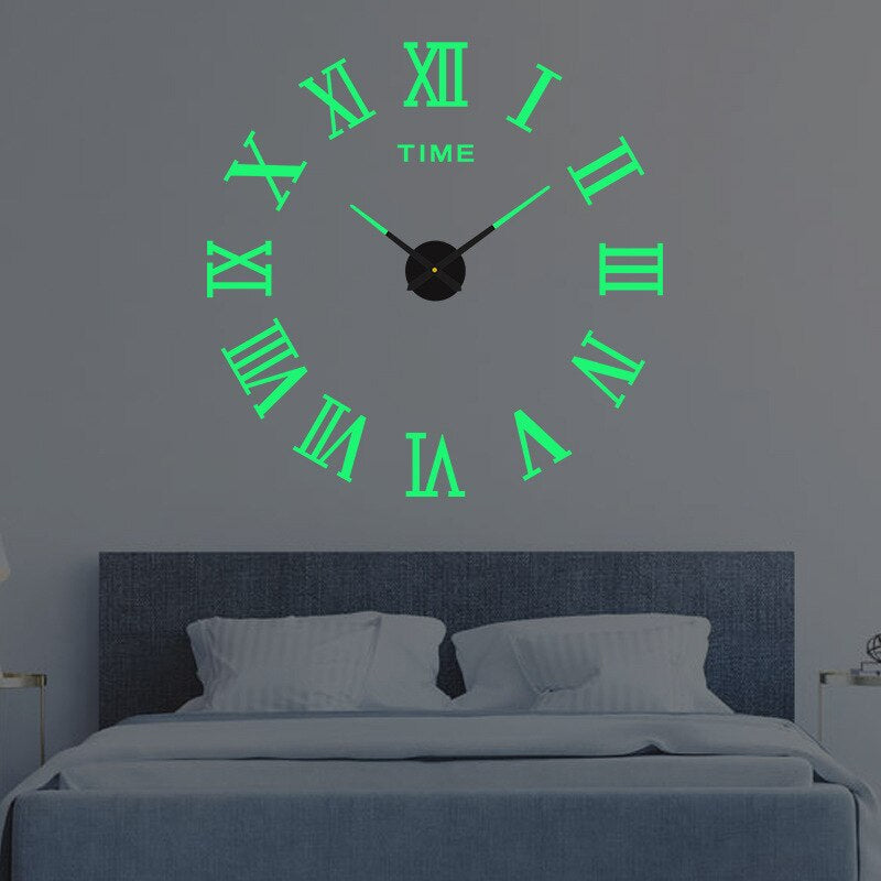 Large DIY Wall Clock with 3D Self-Adhesive Numbers, Frameless Oversized Design
