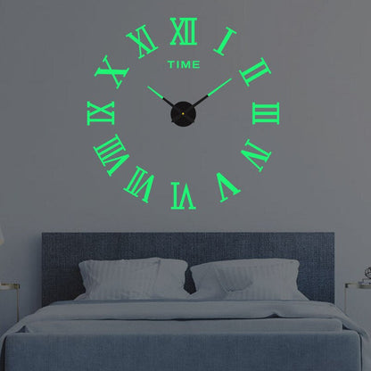 Large DIY Wall Clock with 3D Self-Adhesive Numbers, Frameless Oversized Design