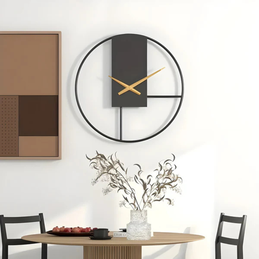 Large Round Wall Clock Minimalist with Silent Quartz Movement and Gold Hands