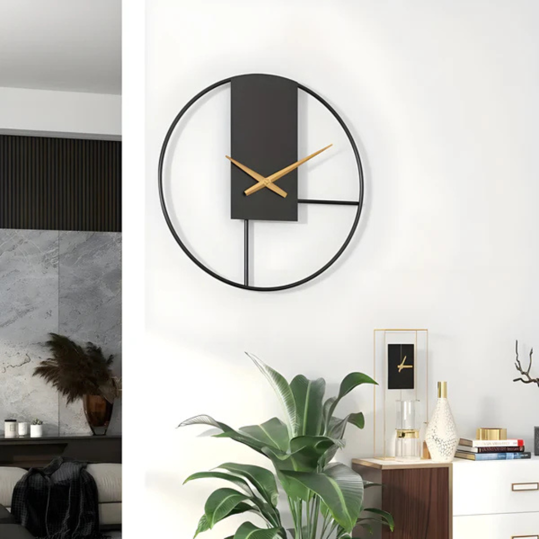 Large Round Wall Clock Minimalist with Silent Quartz Movement and Gold Hands