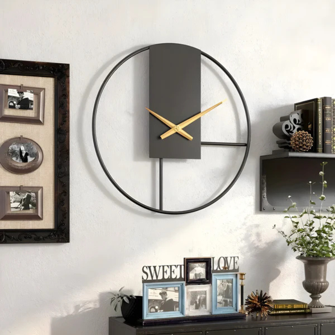 Large Round Wall Clock Minimalist with Silent Quartz Movement and Gold Hands