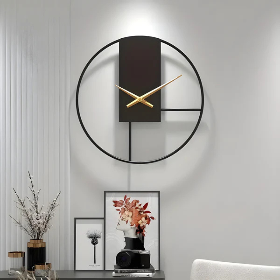 Large Round Wall Clock Minimalist with Silent Quartz Movement and Gold Hands