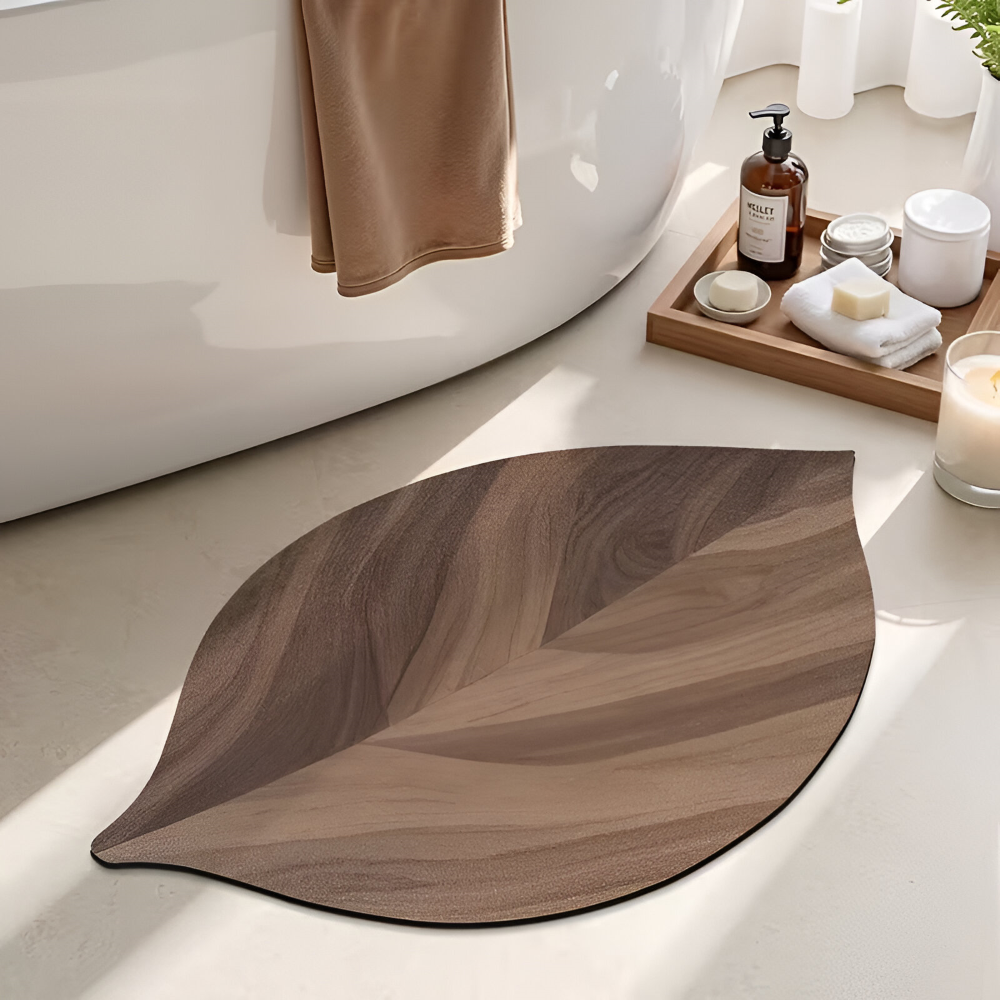 Leaf-Shaped Bath Mat with Anti-Slip Bottom and Quick-Absorbing Surface