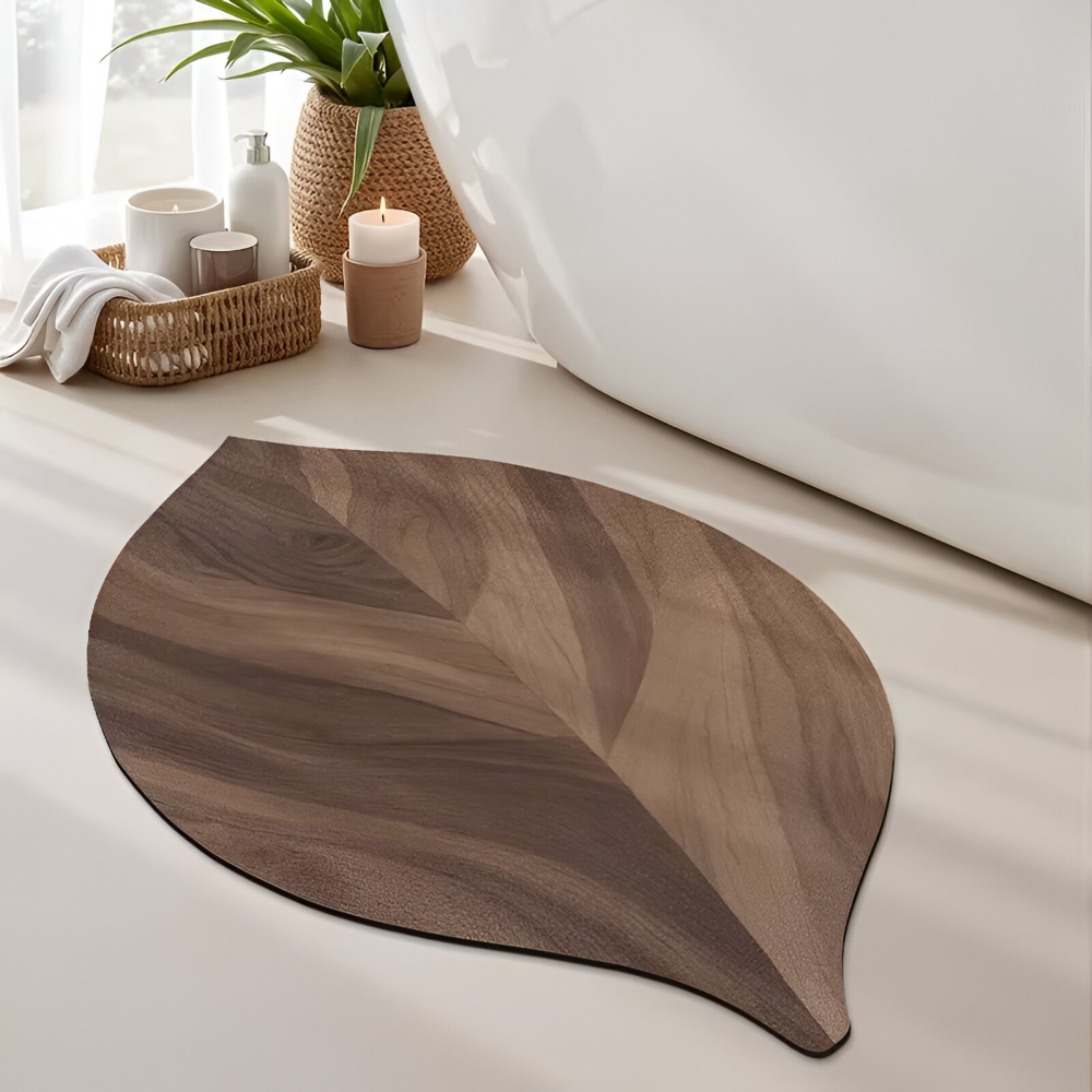 Leaf-Shaped Bath Mat with Anti-Slip Bottom and Quick-Absorbing Surface