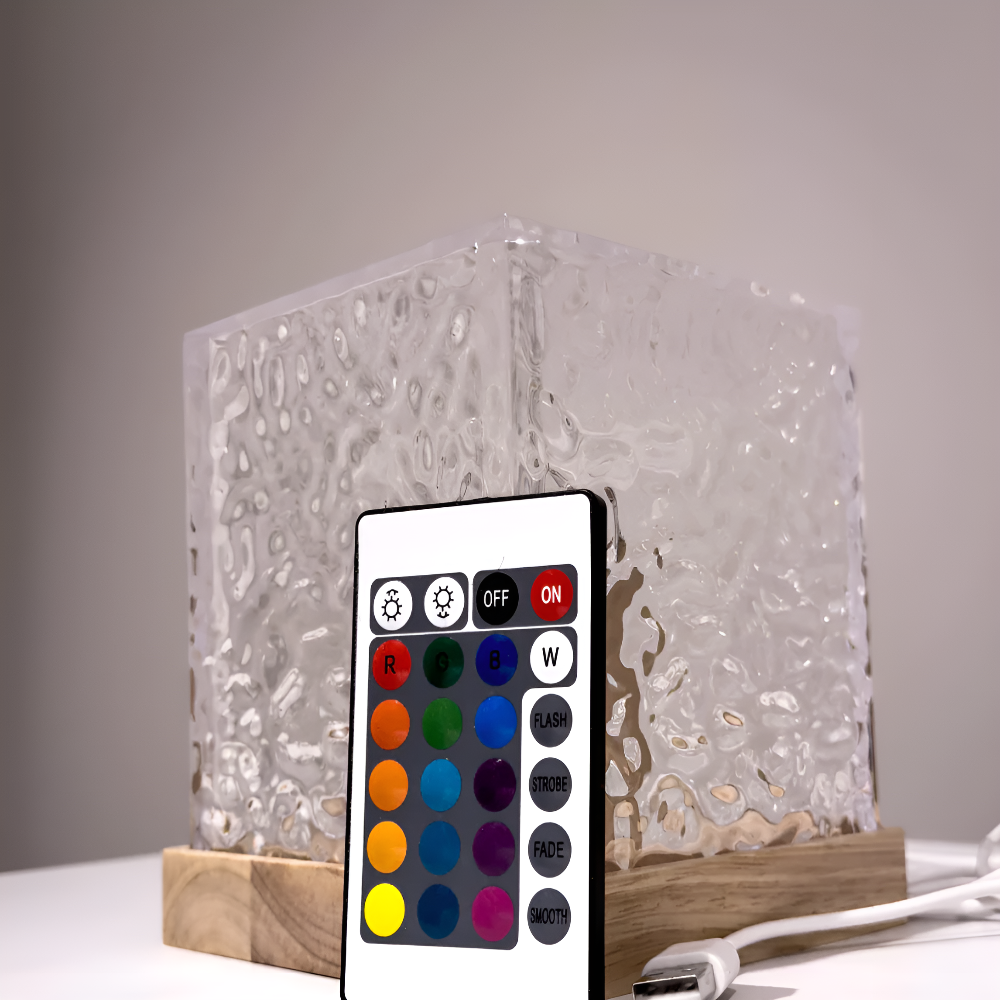 LED Cube Projection Table Lamp with Remote Control and 16 Color Modes