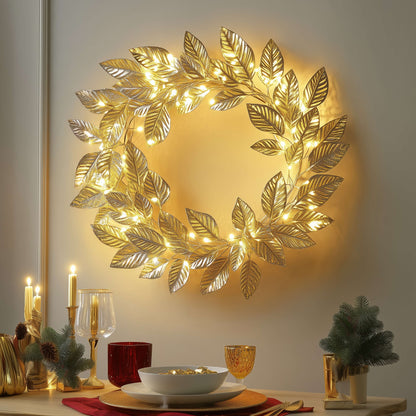 LED Leaf Wreath Wall Decoration with Warm Fairy Lights