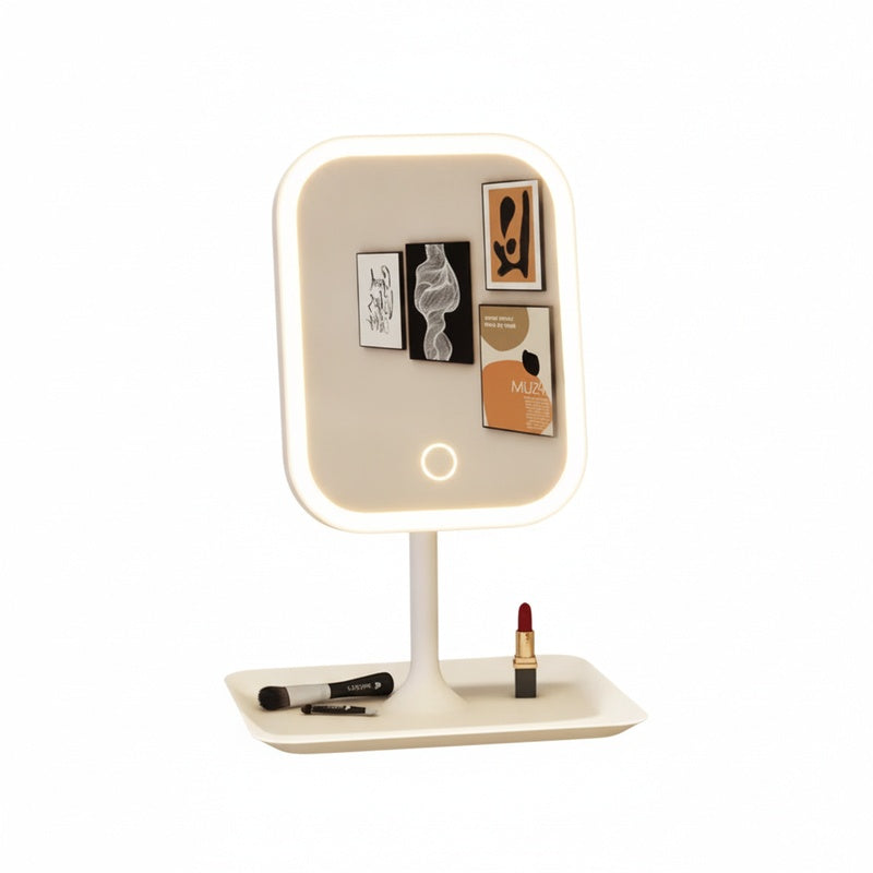 LED Makeup Mirror with Touch Control, Three Light Temperatures and Storage Tray