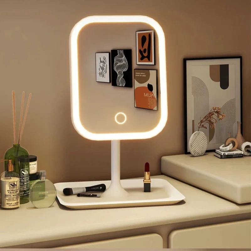 LED Makeup Mirror with Touch Control, Three Light Temperatures and Storage Tray