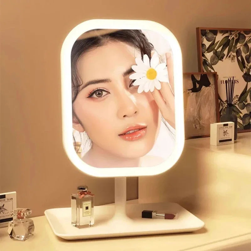 LED Makeup Mirror with Touch Control, Three Light Temperatures and Storage Tray