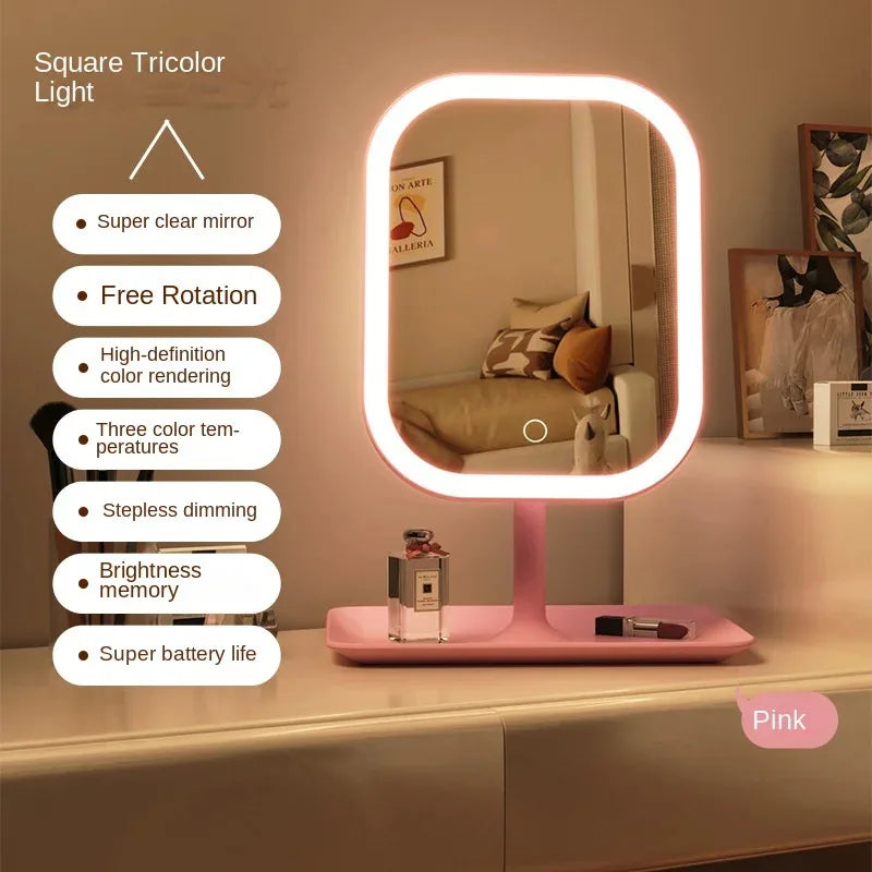 LED Makeup Mirror with Touch Control, Three Light Temperatures and Storage Tray