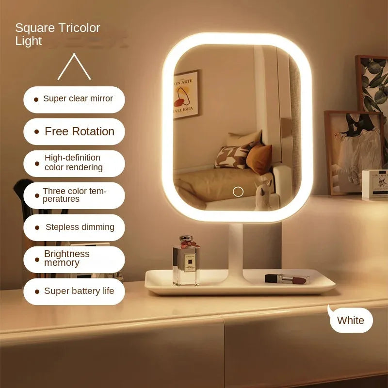 LED Makeup Mirror with Touch Control, Three Light Temperatures and Storage Tray