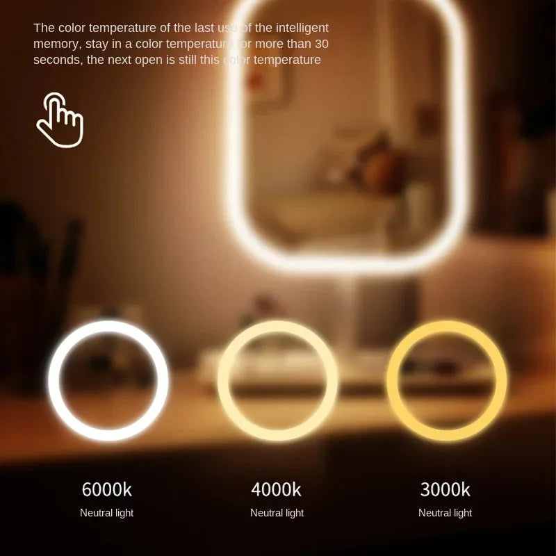 LED Makeup Mirror with Touch Control, Three Light Temperatures and Storage Tray