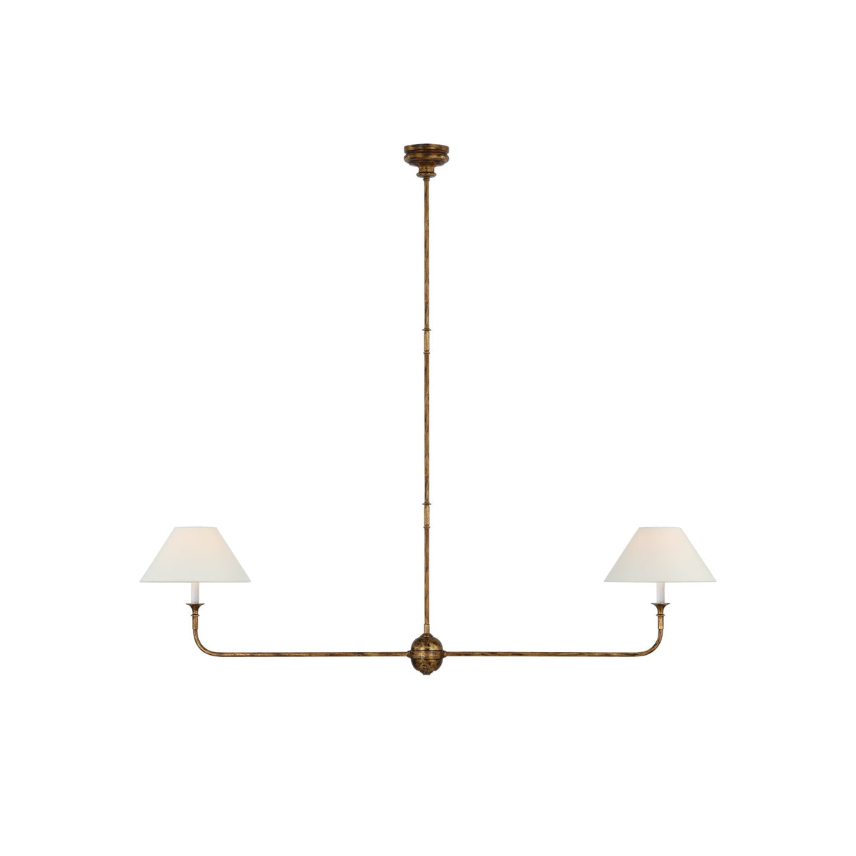 Linear Chandelier with 2 Fabric Shades and Antique Brass Arm