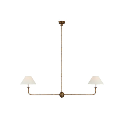 Linear Chandelier with 2 Fabric Shades and Antique Brass Arm